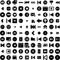 Collection Of 100 Previous Icons Set Isolated Solid Silhouette Icons Including Arrow, Previous, Button, Symbol, Web, Vector, Icon Infographic Elements Vector Illustration Logo