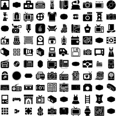 Collection Of 100 Vintage Icons Set Isolated Solid Silhouette Icons Including Vintage, Decoration, Design, Graphic, Retro, Old, Vector Infographic Elements Vector Illustration Logo