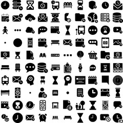 Collection Of 100 Waiting Icons Set Isolated Solid Silhouette Icons Including Hospital, Waiting, Man, Room, Woman, Wait, Office Infographic Elements Vector Illustration Logo