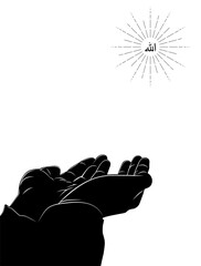 Fototapeta na wymiar Silhouette of the Raising Hands in Dua to Allah, Islam Praying Hands, Muslim or Moslem Praying Hands for Tamplate, Background or Text or Art Illustration of for Graphic Element. Format PNG