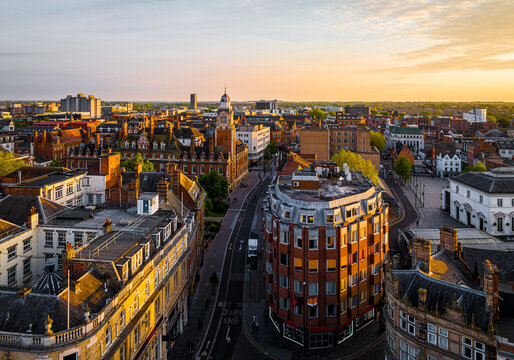 Aerial view of Leicester Town hall in Leicester, a city in England&rsquo;s East Midlands region