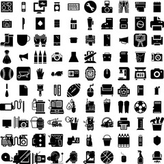Collection Of 100 Equipment Icons Set Isolated Solid Silhouette Icons Including Sport, Healthy, Fitness, Isolated, Set, Equipment, Health Infographic Elements Vector Illustration Logo