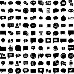 Collection Of 100 Speech Icons Set Isolated Solid Silhouette Icons Including Discussion, Set, Vector, Message, Bubble, Speech, Communication Infographic Elements Vector Illustration Logo