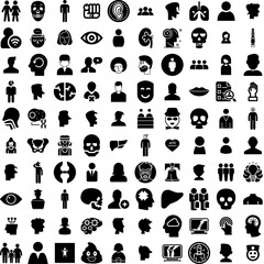 Collection Of 100 Human Icons Set Isolated Solid Silhouette Icons Including Team, Teamwork, Management, Businessman, Business, Human, People Infographic Elements Vector Illustration Logo