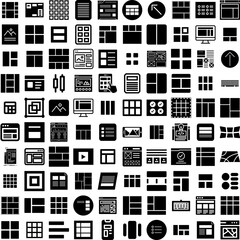 Collection Of 100 Layout Icons Set Isolated Solid Silhouette Icons Including Design, Business, Graphic, Flyer, Template, Concept, Poster Infographic Elements Vector Illustration Logo
