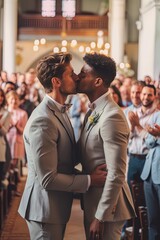portrait of a couple kissing during the weding, gay couple,LGBTQ+