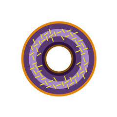 Donuts with purple icing and meses topping. Flat 3d realistic vector illustration top view in trendy style. National Doughnut Day icon. Editable graphic resources for many purposes.