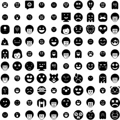 Collection Of 100 Emoticon Icons Set Isolated Solid Silhouette Icons Including Vector, Sign, Emoticon, Icon, Face, Emoji, Symbol Infographic Elements Vector Illustration Logo