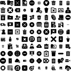 Collection Of 100 Remove Icons Set Isolated Solid Silhouette Icons Including Treatment, Hair, Hygiene, Laser, Female, Cosmetology, Beauty Infographic Elements Vector Illustration Logo
