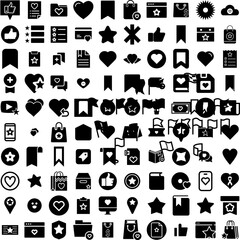 Collection Of 100 Favorite Icons Set Isolated Solid Silhouette Icons Including Button, Like, Vector, Symbol, Icon, Favorite, Sign Infographic Elements Vector Illustration Logo