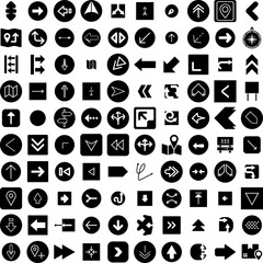 Collection Of 100 Direction Icons Set Isolated Solid Silhouette Icons Including Vector, Background, Sign, Illustration, Arrow, Symbol, Direction Infographic Elements Vector Illustration Logo