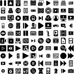 Collection Of 100 Player Icons Set Isolated Solid Silhouette Icons Including Football, Play, Man, Soccer, Action, Sport, Player Infographic Elements Vector Illustration Logo