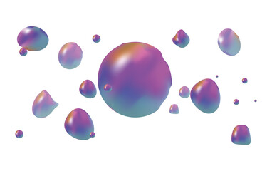 3d colorful levitating bubbles, holographic floating blobs, isolated
