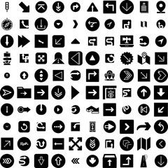 Collection Of 100 Direction Icons Set Isolated Solid Silhouette Icons Including Symbol, Illustration, Direction, Sign, Background, Vector, Arrow Infographic Elements Vector Illustration Logo