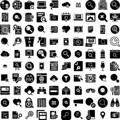 Collection Of 100 Search Icons Set Isolated Solid Silhouette Icons Including Interface, Search, Internet, Icon, Design, Web, Find Infographic Elements Vector Illustration Logo