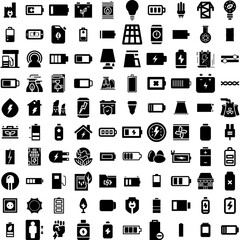 Collection Of 100 Energy Icons Set Isolated Solid Silhouette Icons Including Ecology, Electricity, Green, Power, Environment, Electric, Energy Infographic Elements Vector Illustration Logo