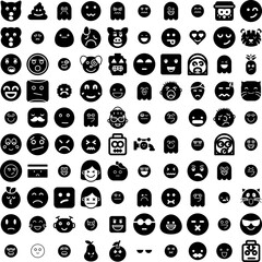 Collection Of 100 Emoji Icons Set Isolated Solid Silhouette Icons Including Icon, Sign, Face, Emoticon, Isolated, Vector, Symbol Infographic Elements Vector Illustration Logo