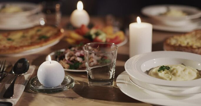 Plate with mashed potatoes on a festive table