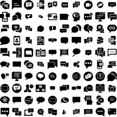 Collection Of 100 Conversation Icons Set Isolated Solid Silhouette Icons Including Chat, Talk, Communication, Bubble, Message, Conversation, Speech Infographic Elements Vector Illustration Logo