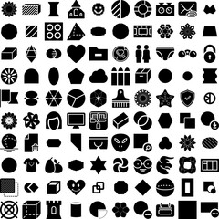 Collection Of 100 Shape Icons Set Isolated Solid Silhouette Icons Including Geometric, Design, Shape, Element, Abstract, Vector, Background Infographic Elements Vector Illustration Logo