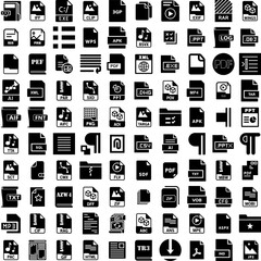 Collection Of 100 Format Icons Set Isolated Solid Silhouette Icons Including Design, Format, Computer, Graphic, Document, Vector, File Infographic Elements Vector Illustration Logo