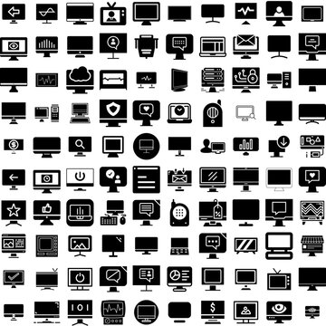 Collection Of 100 Monitor Icons Set Isolated Solid Silhouette Icons Including Business, Computer, Monitor, Display, Technology, Screen, Isolated Infographic Elements Vector Illustration Logo