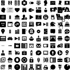 Collection Of 100 Along Icons Set Isolated Solid Silhouette Icons Including Background, Outdoor, Beautiful, Landscape, Travel, Nature, Summer Infographic Elements Vector Illustration Logo