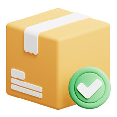 3d render of box packaging icon with check mark