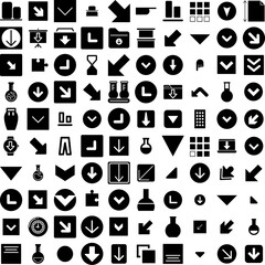 Collection Of 100 Bottom Icons Set Isolated Solid Silhouette Icons Including Water, Blue, Background, Bottom, Nature, Vector, White Infographic Elements Vector Illustration Logo