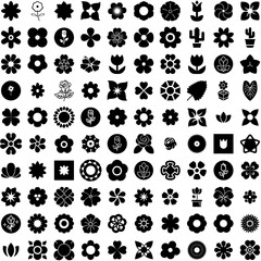 Collection Of 100 Bloom Icons Set Isolated Solid Silhouette Icons Including Flower, Plant, Bloom, Floral, Blossom, Spring, Nature Infographic Elements Vector Illustration Logo