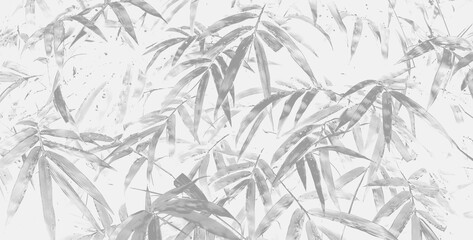 Bamboo leaves pattern on the branches in tropical forest with grayscale color or black and white tone for vintage background