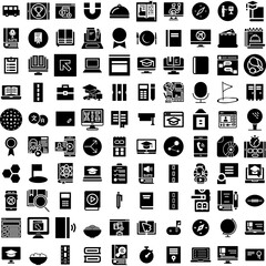 Collection Of 100 Course Icons Set Isolated Solid Silhouette Icons Including Education, Online, Technology, Course, Internet, Business, Training Infographic Elements Vector Illustration Logo