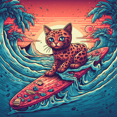 Surfing cat art