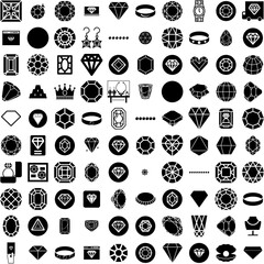 Collection Of 100 Jewel Icons Set Isolated Solid Silhouette Icons Including Luxury, Background, Jewellery, Design, Jewel, Jewelry, Gold Infographic Elements Vector Illustration Logo