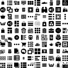 Collection Of 100 Items Icons Set Isolated Solid Silhouette Icons Including Set, Item, Collection, Design, Object, Illustration, Vector Infographic Elements Vector Illustration Logo