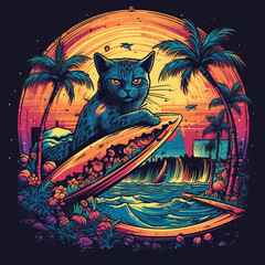 Surfing cat art