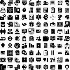Collection Of 100 Management Icons Set Isolated Solid Silhouette Icons Including Businessman, Team, Business, Management, Manager, Teamwork, Office Infographic Elements Vector Illustration Logo