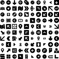 Collection Of 100 Navigate Icons Set Isolated Solid Silhouette Icons Including Navigator, Technology, Road, Navigation, Compass, Map, Travel Infographic Elements Vector Illustration Logo
