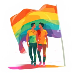 silhouette of couple on an isolated white background, rainbow colors, LGBTQIA+, LGBTQ+, pride month