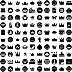 Collection Of 100 Queen Icons Set Isolated Solid Silhouette Icons Including Monarch, British, Anniversary, Celebration, Majesty, Queen, Vector Infographic Elements Vector Illustration Logo