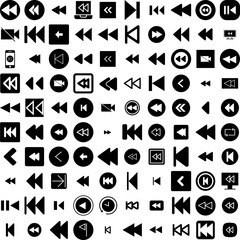 Collection Of 100 Rewind Icons Set Isolated Solid Silhouette Icons Including Vector, Illustration, Rewind, Icon, Video, Button, Digital Infographic Elements Vector Illustration Logo