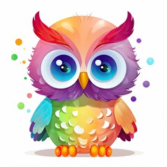 Colorful owlet sitting set illustration. Cute owlet collection sitting on a white background. Colorful owl baby illustration for kids coloring page. Owlet sitting set design. Generative AI.
