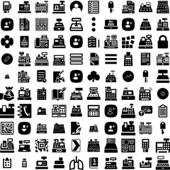 Collection Of 100 Register Icons Set Isolated Solid Silhouette Icons Including Icon, Button, Register, Vector, Sign, Symbol, Web Infographic Elements Vector Illustration Logo