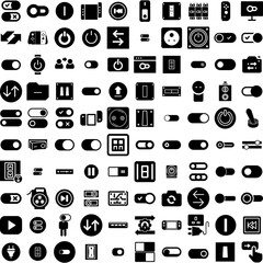 Collection Of 100 Switch Icons Set Isolated Solid Silhouette Icons Including Switch, Design, Technology, Icon, Control, Button, Off Infographic Elements Vector Illustration Logo