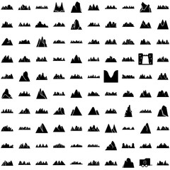 Collection Of 100 Valley Icons Set Isolated Solid Silhouette Icons Including Valley, Sky, Background, Travel, Outdoor, Nature, Green Infographic Elements Vector Illustration Logo