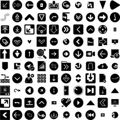 Collection Of 100 Arrow Icons Set Isolated Solid Silhouette Icons Including Arrow, Design, Sign, Set, Symbol, Vector, Collection Infographic Elements Vector Illustration Logo