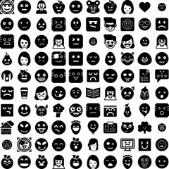 Collection Of 100 Emotion Icons Set Isolated Solid Silhouette Icons Including Smile, Face, Symbol, Expression, Happy, Illustration, Emotion Infographic Elements Vector Illustration Logo