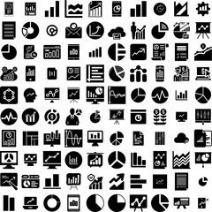 Collection Of 100 Graph Icons Set Isolated Solid Silhouette Icons Including Graph, Financial, Business, Finance, Diagram, Data, Chart Infographic Elements Vector Illustration Logo