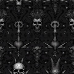 Fototapeta na wymiar Seamless pattern Vintage Dark Gothic Demon Skulls Head Spikes Horns created with Generative AI tools