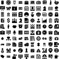 Collection Of 100 Business Icons Set Isolated Solid Silhouette Icons Including Corporate, Teamwork, Technology, Communication, Success, Office, Business Infographic Elements Vector Illustration Logo